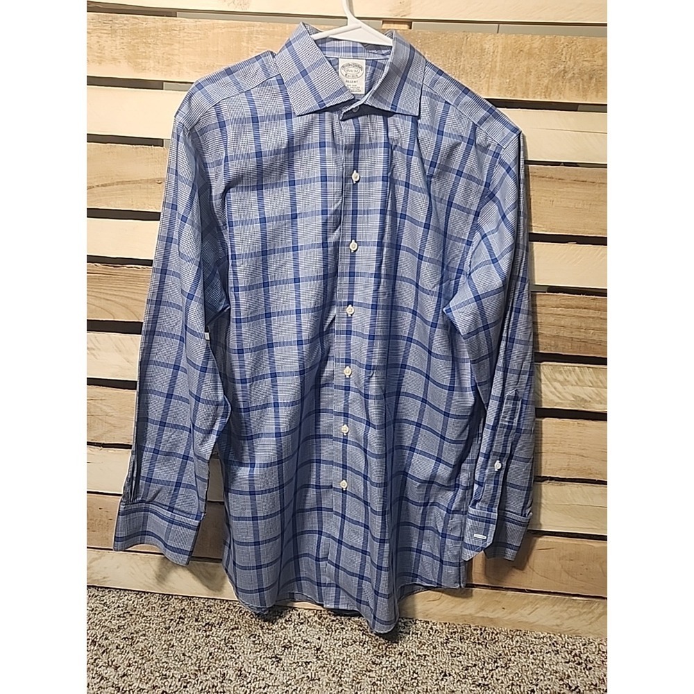 Brooks Brothers Regent Button Shirt Blue & White Plaid Mens Size 15 1/2 Large